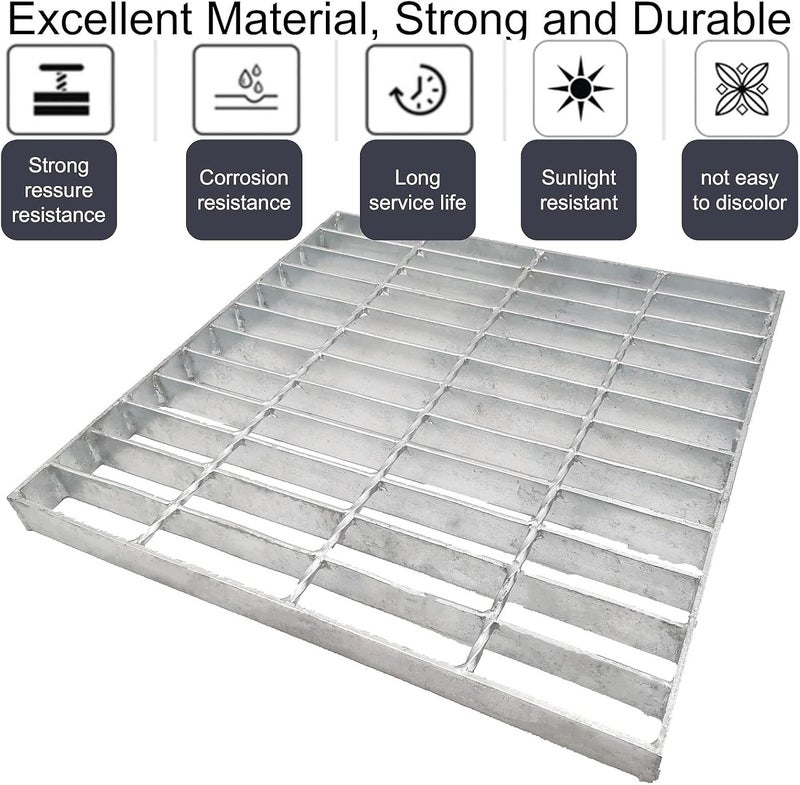 masslunt Galvanized Steel Drain Grate 16x16 in for Vodaland Catch Basin, B-Class 28100 lbs Heavy-Duty Outdoor Driveway Trench Drainage Grate, Square Metal Channel Sewer Cover (True 15.4x15.4) - Image 3